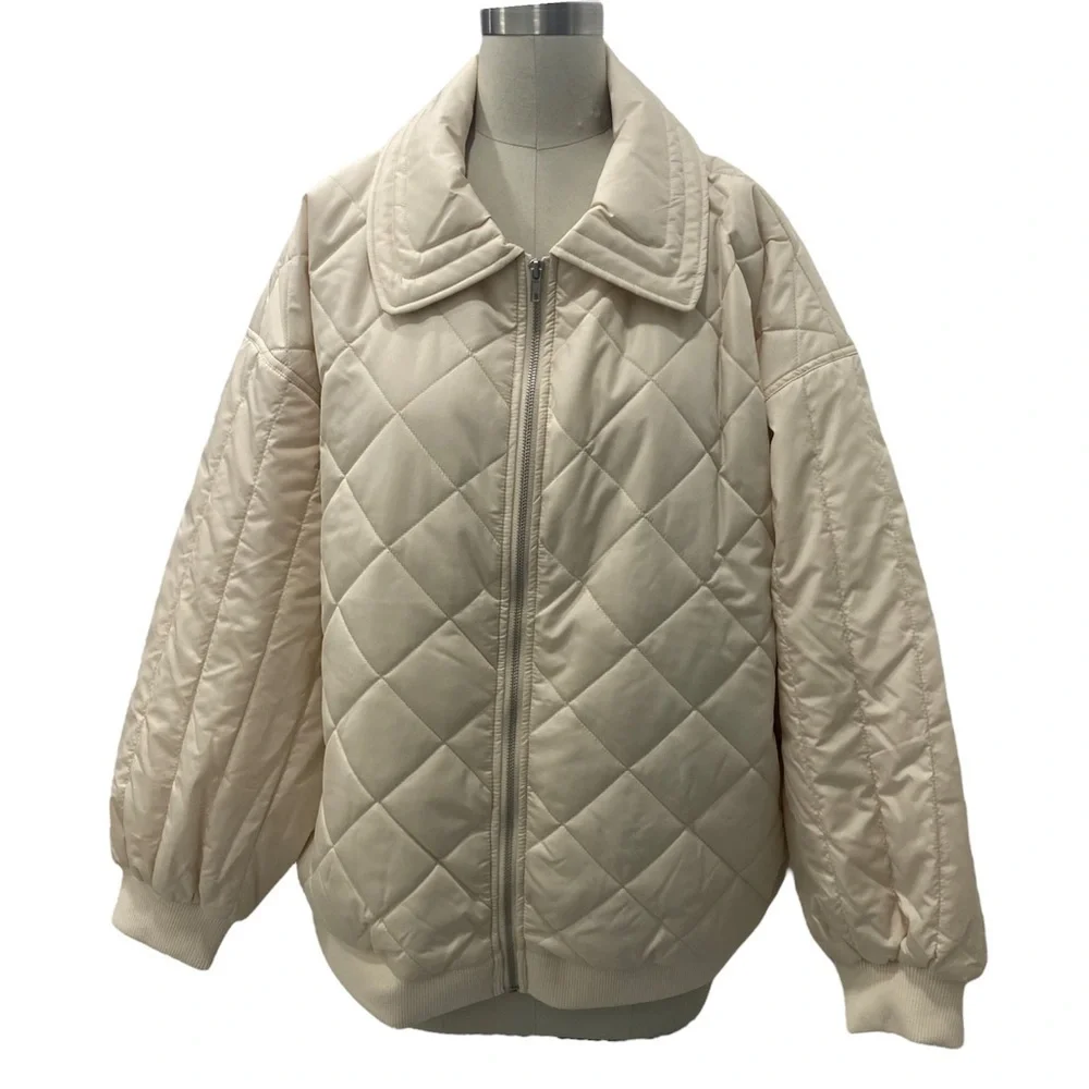 Women's Plus Size Nylon Quilted Bomber Jacket - Wild Fable Off-White Size 1X